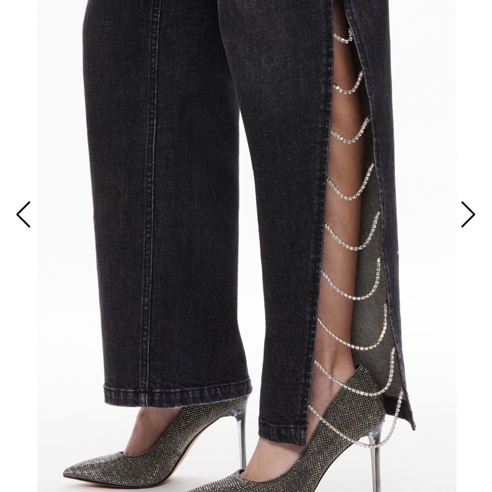 Gayle Embellished Side Jean in Charcoal Black